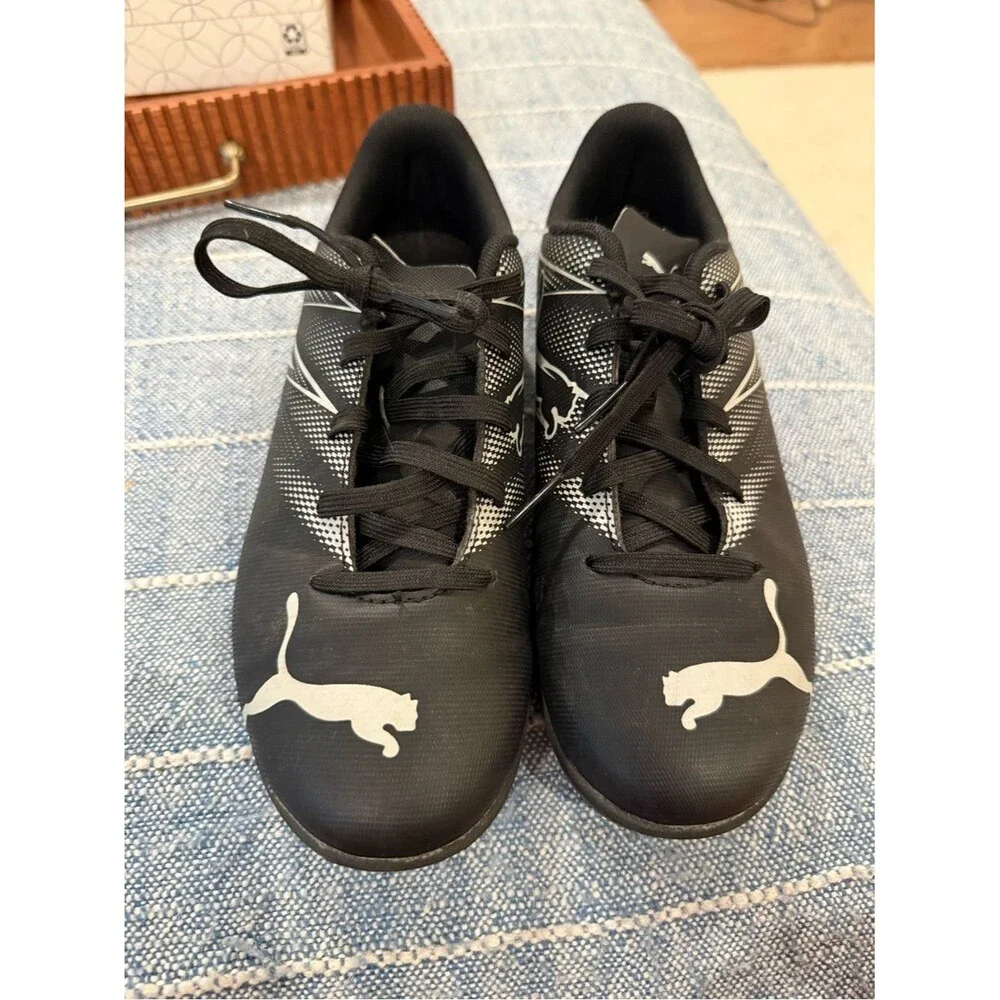 Puma Youth Black Athletic Turf Soccer Shoes with Silver Accents